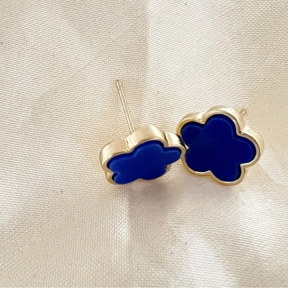 18K Gold Plated Blue clover Earrings stainless steel womens jewelry